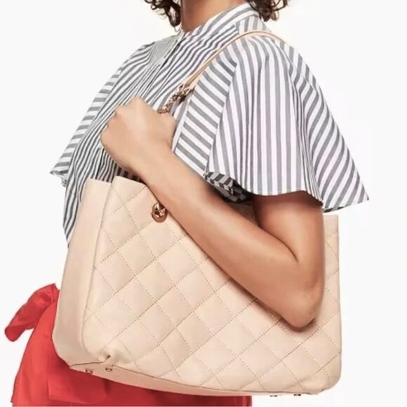 KATE SPADE~Emerson Place Phoebe~PQUILTEDLEATHER CHAIN SHOULDER BAG in PALE PINK - Picture 2 of 6